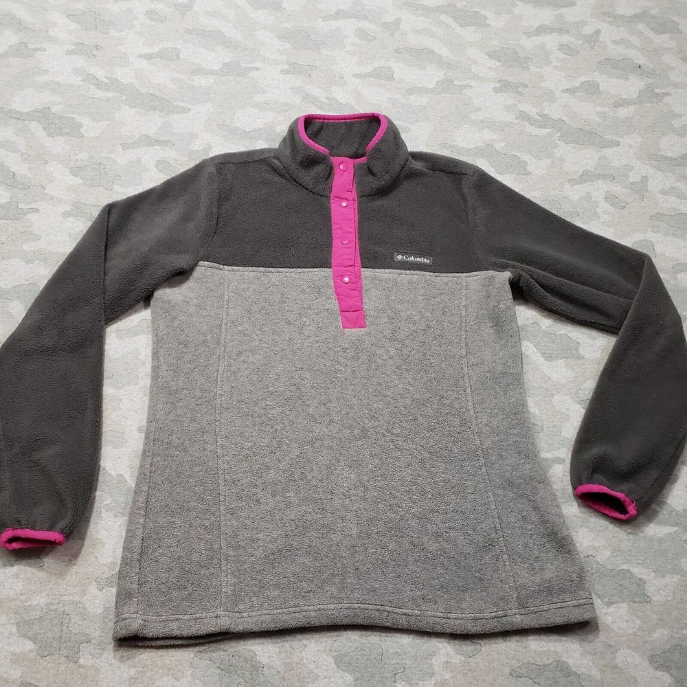 Columbia Fleece Sweatshirt Womens Small Gray Half Snap Mock Neck Long Sleeve...
